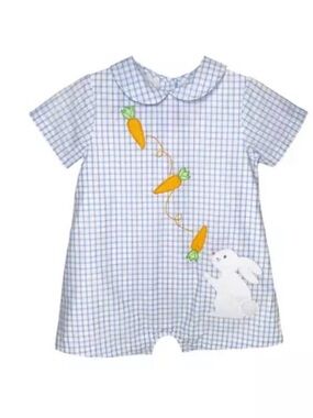 🐰 NWT Petit Ami Bunny Carrot Gingham Romper 24M Easter